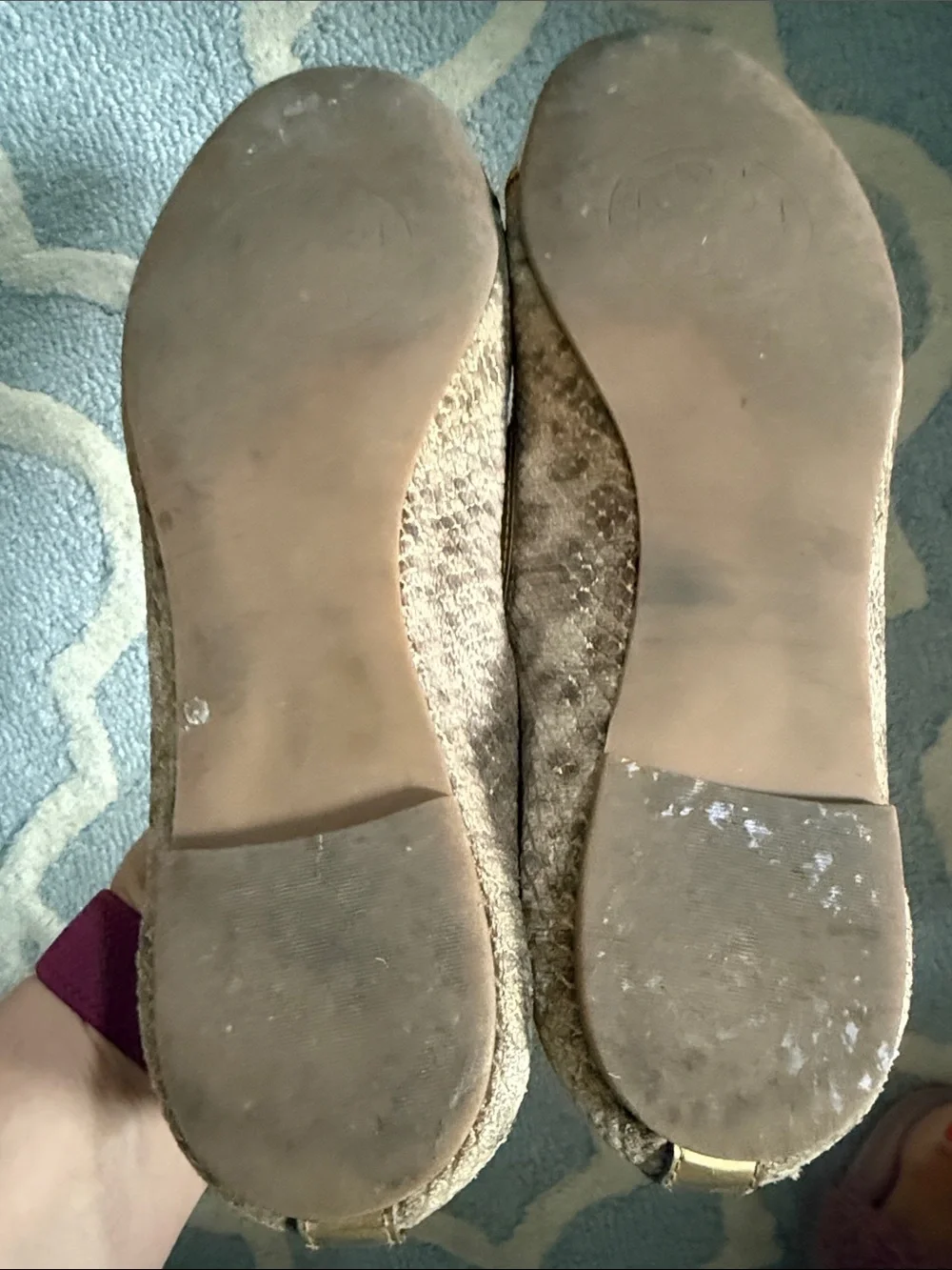 Tory Burch Metallic Gold Leopard Print Leather Bow Ballet Flats